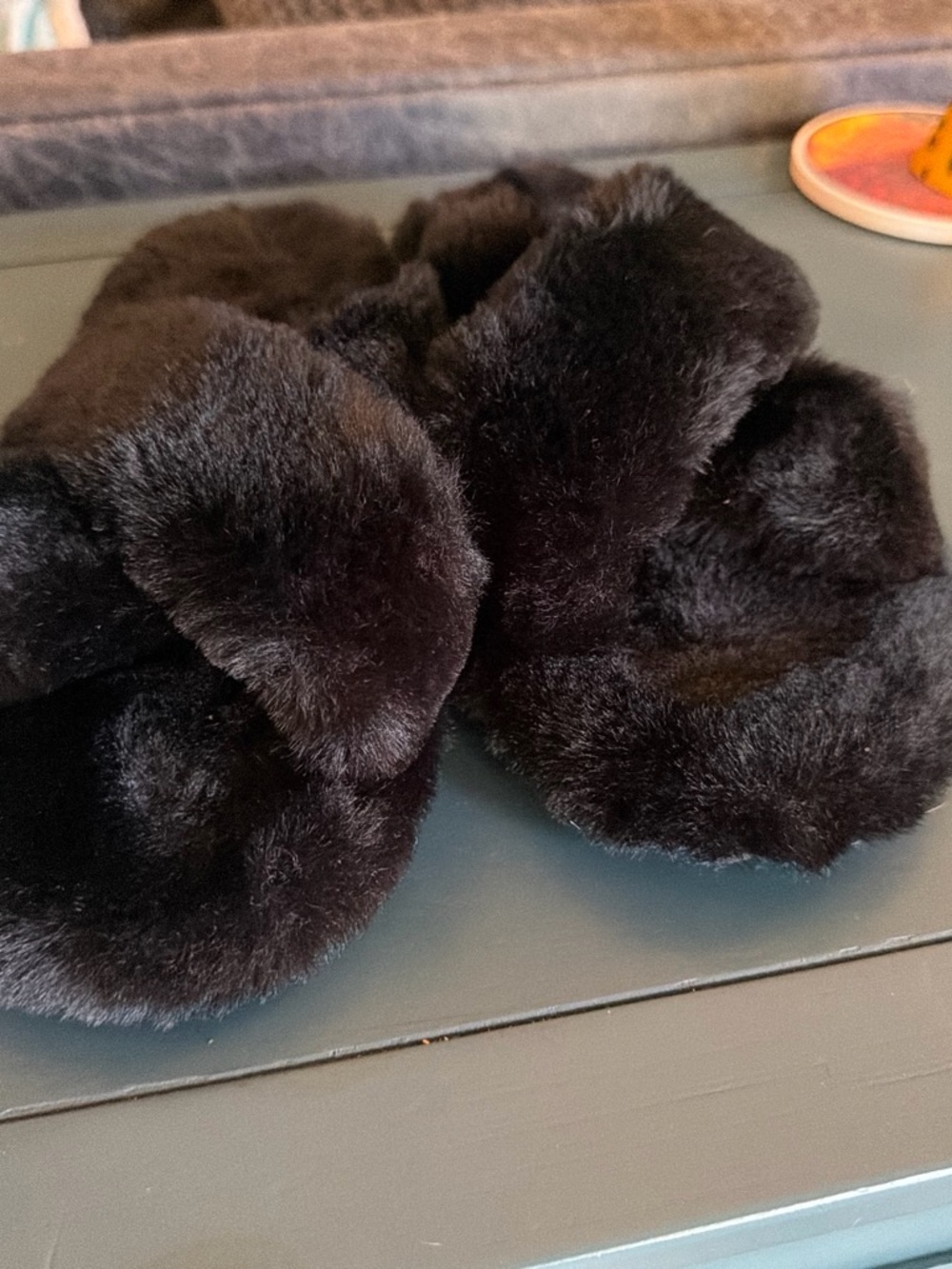 Black Faux Fur Women's Slide Slippers